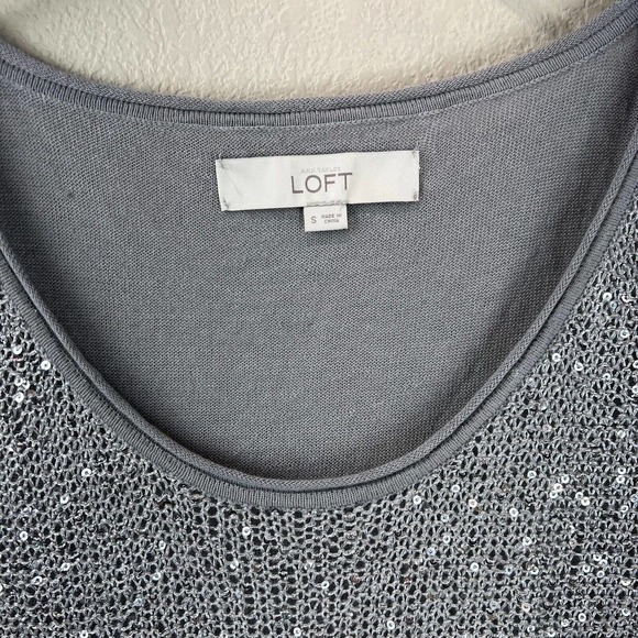 Loft‎ Womens Tank Top Sequin Small Sleeveless Silver Gray Pullover Scoop Neck - Picture 6 of 10